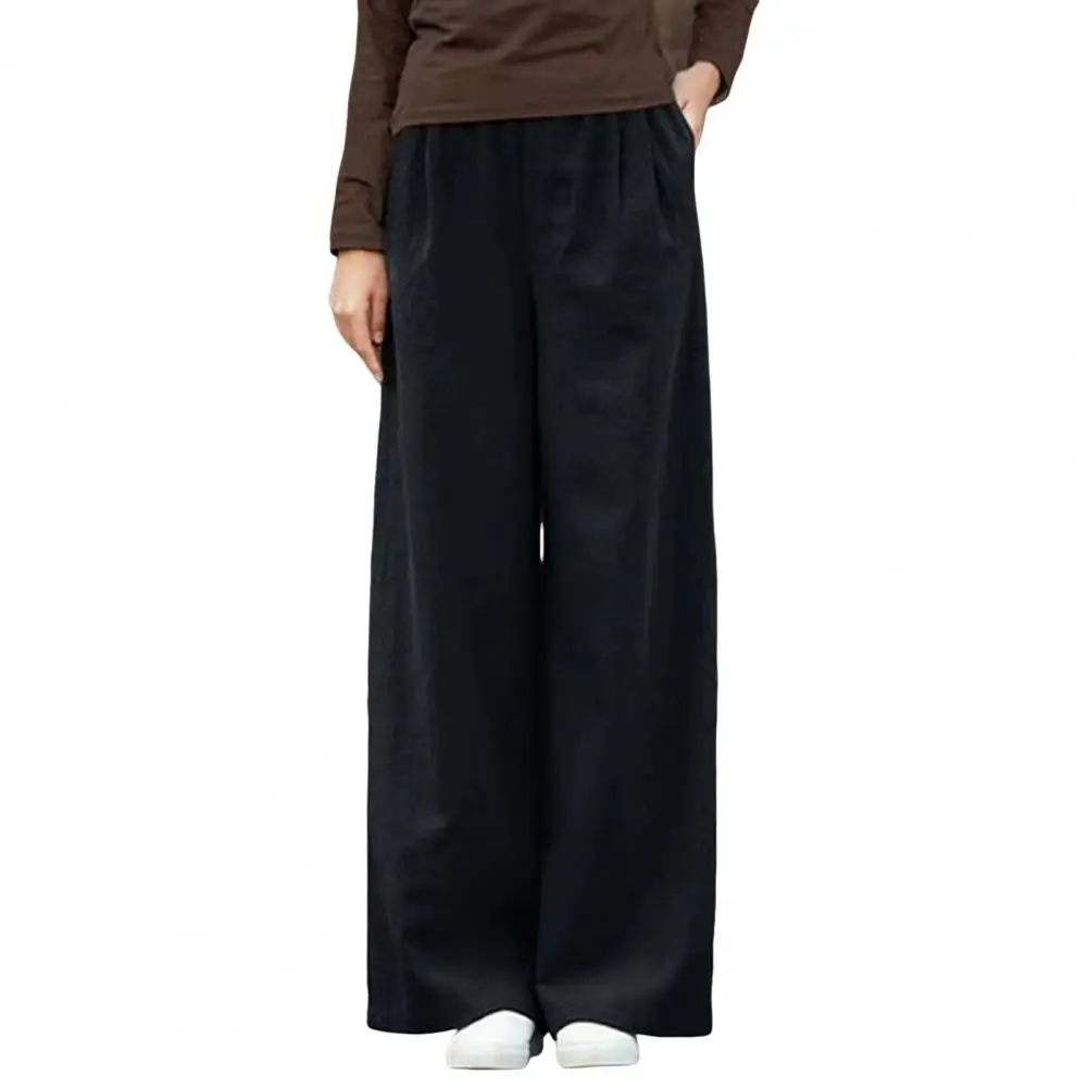 

Casual Pants Stylish Women's High Waist Wide Leg Pants with Pockets Solid Color Straight Slacks for Spring Autumn Casual Wear