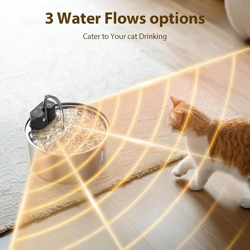 

3.2L Wireless Stainless Steel Cat Water Fountain with 4000mAh Motion Sensor Automatic Filtration Pet Water Drinker Dispenser