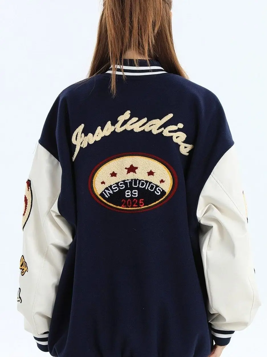 

Повседневное американское полотенце на подкладке с вышивкой, джет свободного кроя, бейсбольная верхняя одежда, универсальная модная пара...