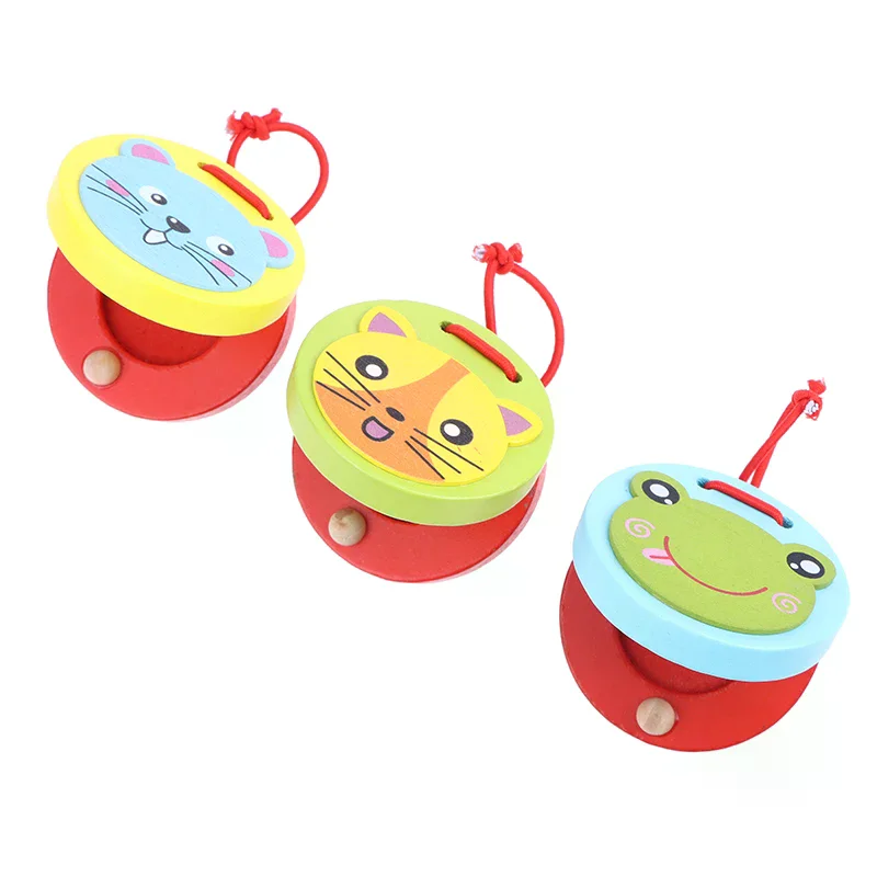 Cocodrilo de madera de dibujos animados para niños, castañuelas redondas, instrumentos musicales, mango de claqueta para bebé, instrumentos musicales, juguetes educativos, 1 ud.
