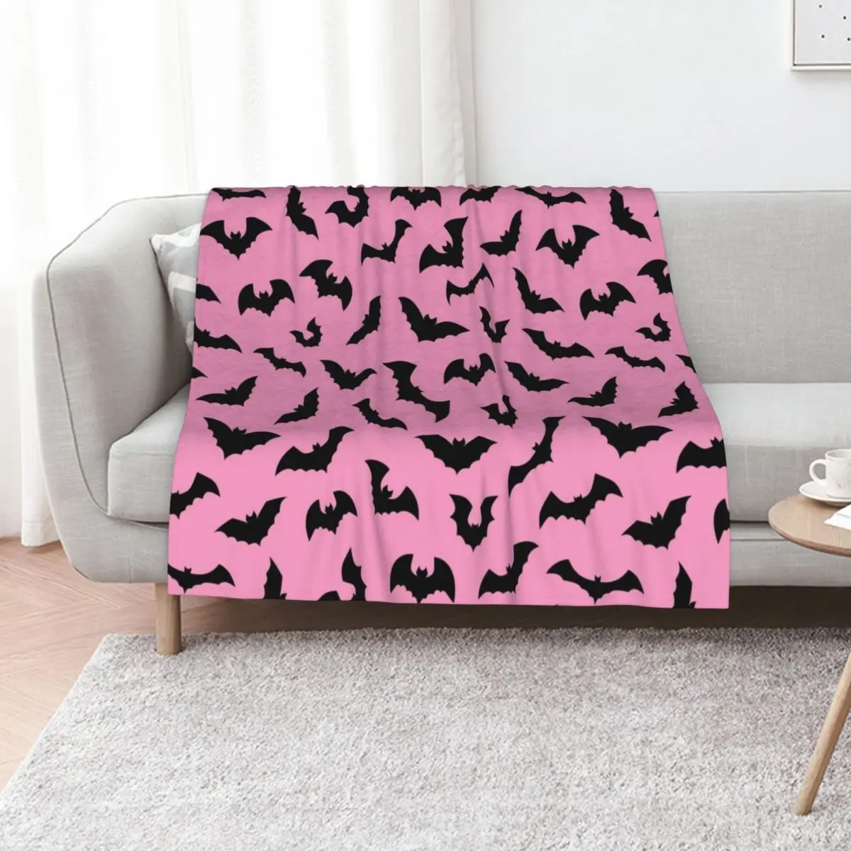 Pastel goth pink black bats Throw Blanket For Decorative Sofa Decoratives Summer Giant Sofa Blankets