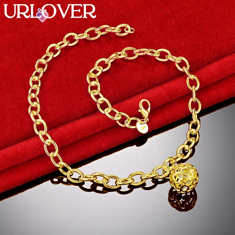 

URLOVER 24K Gold Necklace For Woman Hollow Ball Pendant Chain Necklaces Lady Party Wedding Birthday Fashion Jewelry Gifts