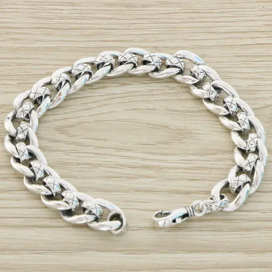 Japanese and Korean street fashion 925 silver Cuban bracelet for men and women, simple and generous, and high-end feel for men a