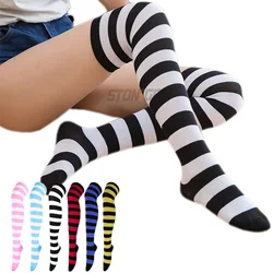 Fashion Lady Over Knee Long Stripe Printed Stockings Thigh High Striped Patterned Cotton Socks Skarpetki na Boże Narodzenie