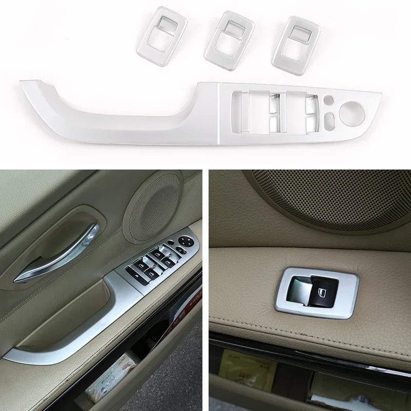 

Car Accessories Interior Car Window Lift Button Protection Frame Trim For BMW E90 3 Series 2005-2012 LHD ABS Chrome Silver 4 Pcs