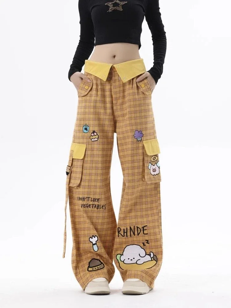 

ADAgirl Plaid Cargo Pants Women Y2k Hip Hop Casual Loose Animal Printed Korean Style High Waist Trouser Harajuku Vintage Bottoms