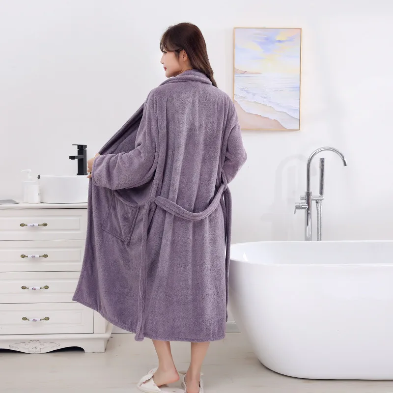 Women's Coral Fleece Robe Autumn Winter New Style Medium Length Home Indoor Wear Warmth Comfortable Sleepwear Nightgown