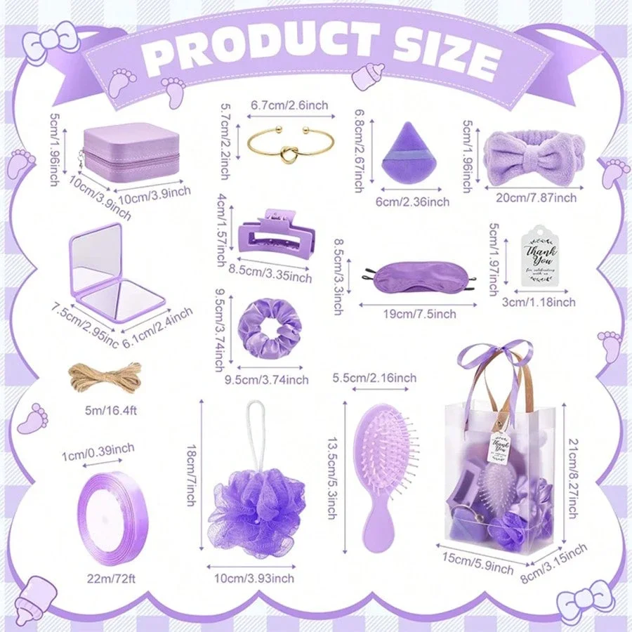 74PCS Baby Shower Prize Kit For Adults: Hair Accessories, Jewelry Box, Mirror, Brush, Sponge, Eye Mask
