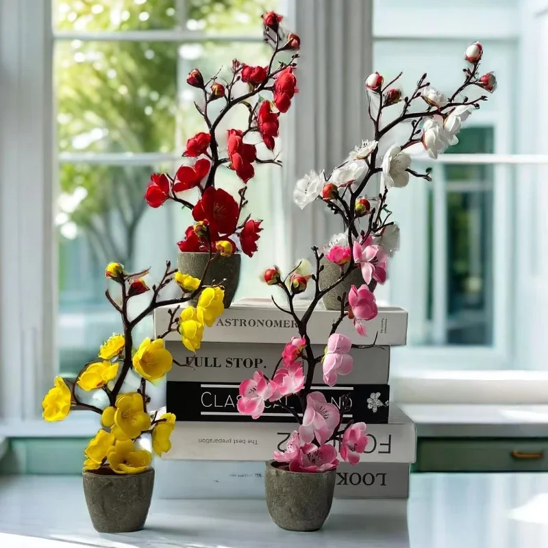 

Artificial Plum Bonsai Tree Height Simulation Fake Flowers, Wintersweet Bonsai Home Hotel Garden Decoration Desktop Decoration