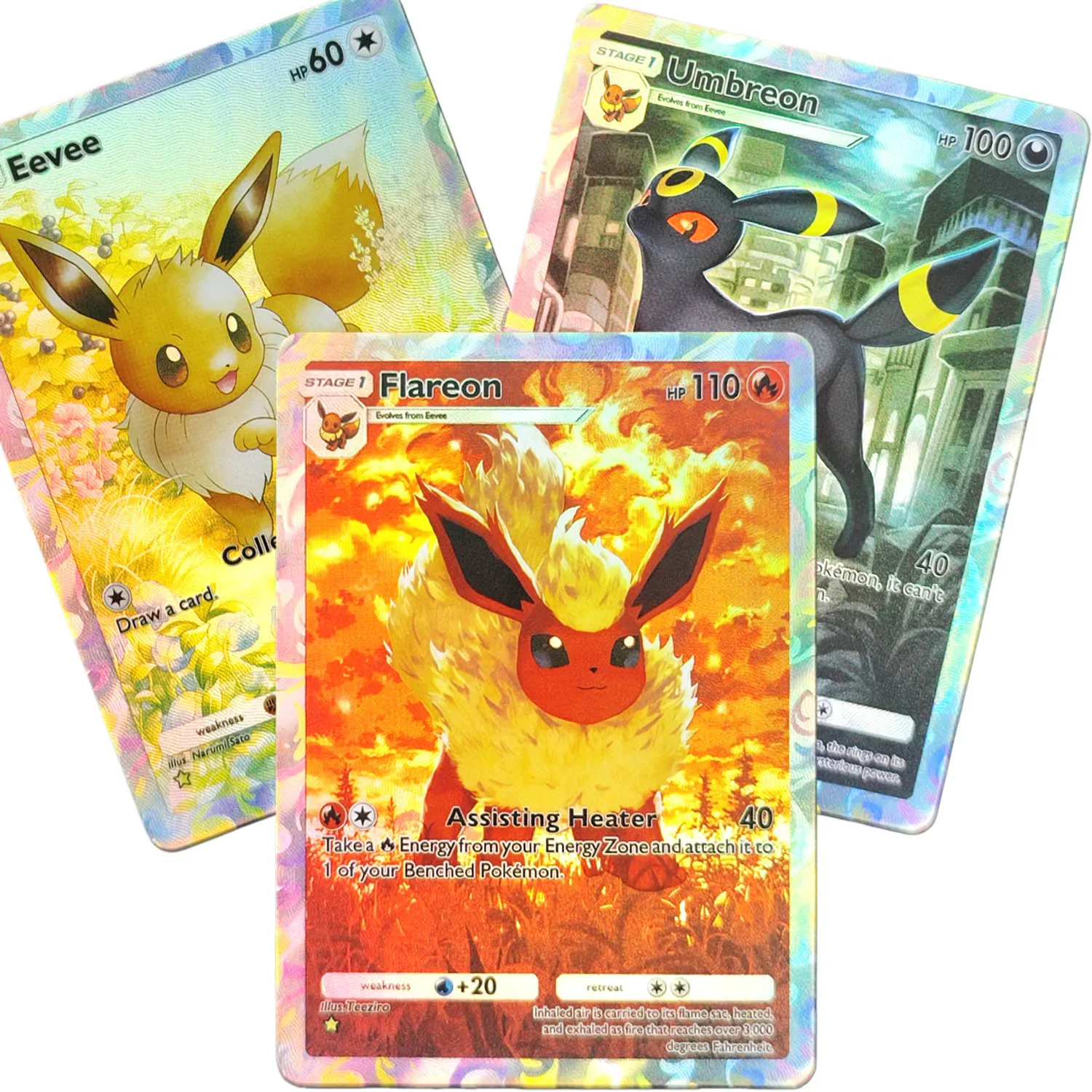 Carte de collection de jeu Pokémon DIY en anglais : Umbreon, Eevee, Flareon, Espeon, Leafeon, Glaceon, Vaporeon, Jolteon