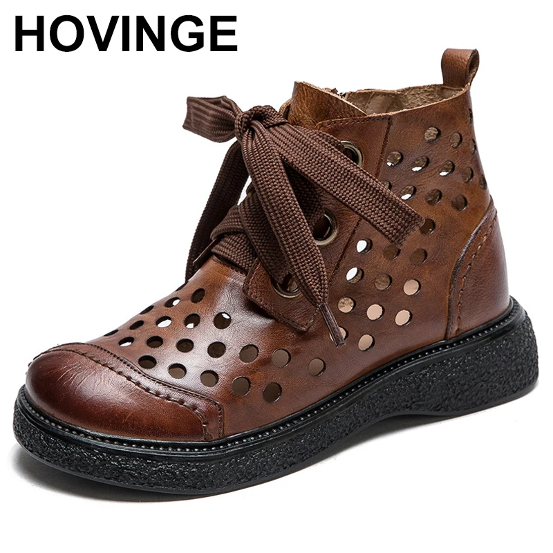 

Ankle Boots For Women Shoes Summer Sandals Genuine Leather New Round Toe Lace-up Handmade Retro Leisure cool boots