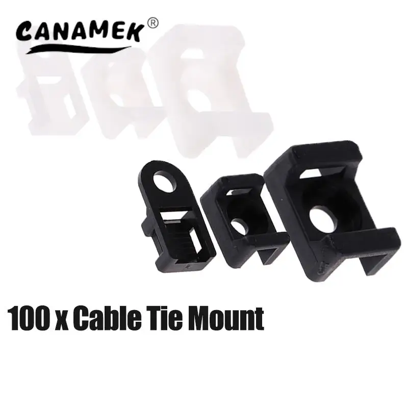 Fio plástico cabo Zip Tie parafuso, Fixação Mount Base Holder, 100pcs