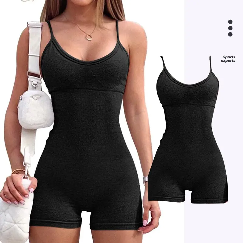 Women Yoga Rompers Sexy One Piece Spaghetti Strap Tummy Control Padded Sports Bra Seamless JumpSuits