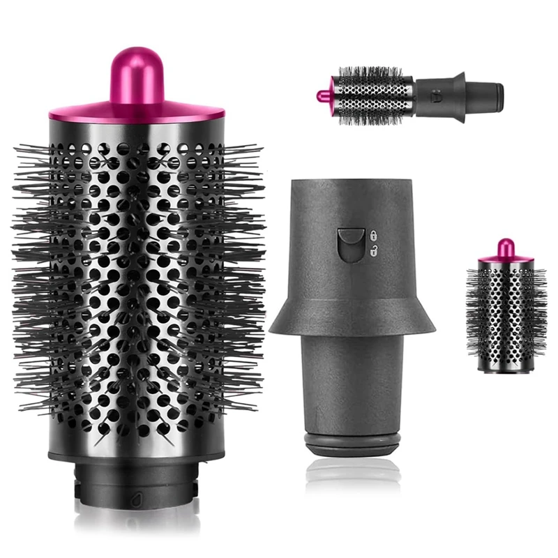 AT17 Escova de volumeização redonda grande para Dyson Airwrap Secador de cabelo Multi-Styler com adaptador Ferramenta de ondulação de cabelo, rosa vermelha
