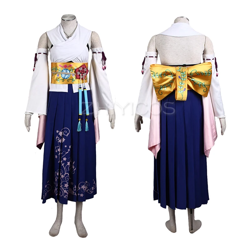 Customized Final Fantasy X Yuna Cosplay Costume+Necklace+Bracelet+Ring+earring Full Set Halloween Adult Costumes for Women