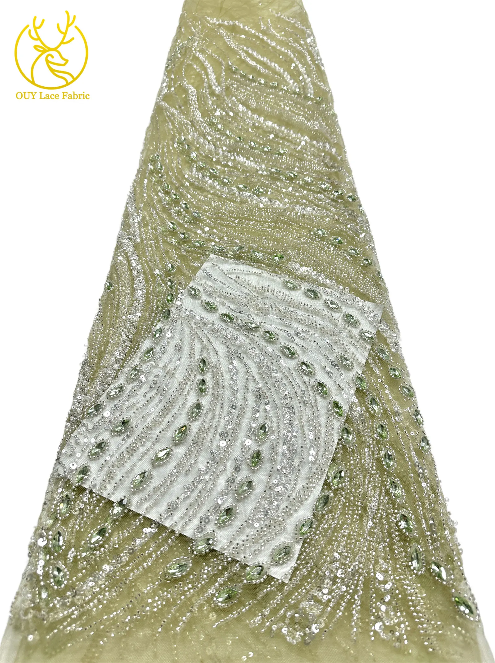 Marineblauer, hochwertiger, luxuriöser, österreichischer Diamant-Perlen-Spitzenstoff im neuen Stil 2026, afrikanischer Pailletten-Spitzenstoff für Brautkleider und Hochzeitsfeiern. – Detail 20