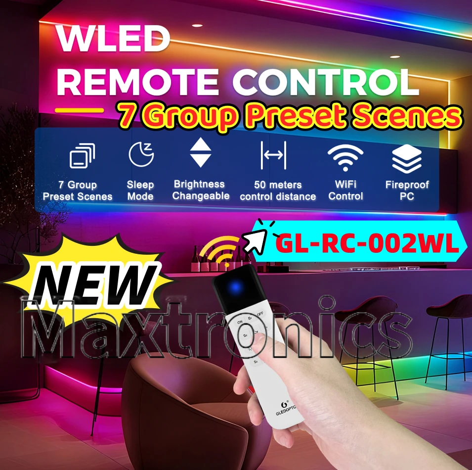 NEW 7Group Preset Scenes GL-RC-002WL GLEDOPTO WLED Remote Control ESP Now 2.4GHz WiFi 50M Distance Dimmable Brightness Adjust