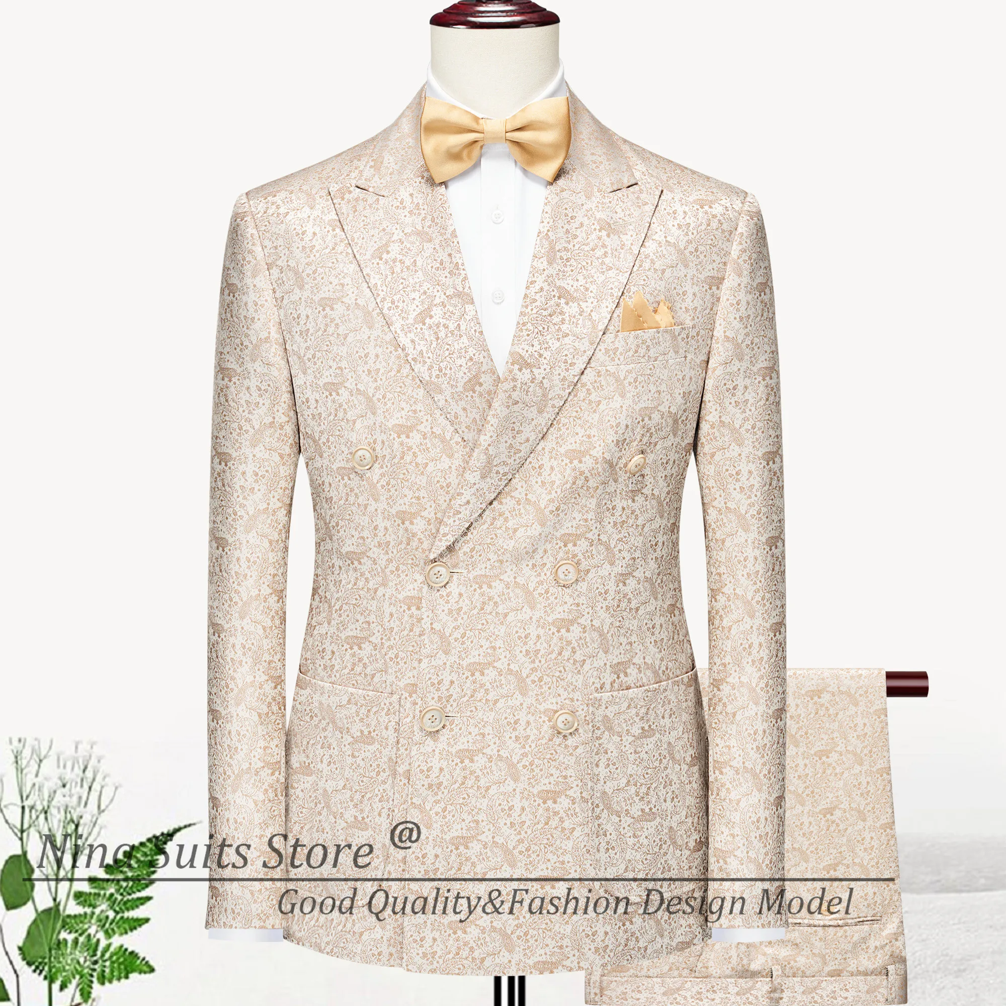 G&N Small Size Floral Pattern Jacqasurd Men Suits 2024 Italian Design Double Breasted Custome Hoomme Party Prom Gentlemen Tuxedo