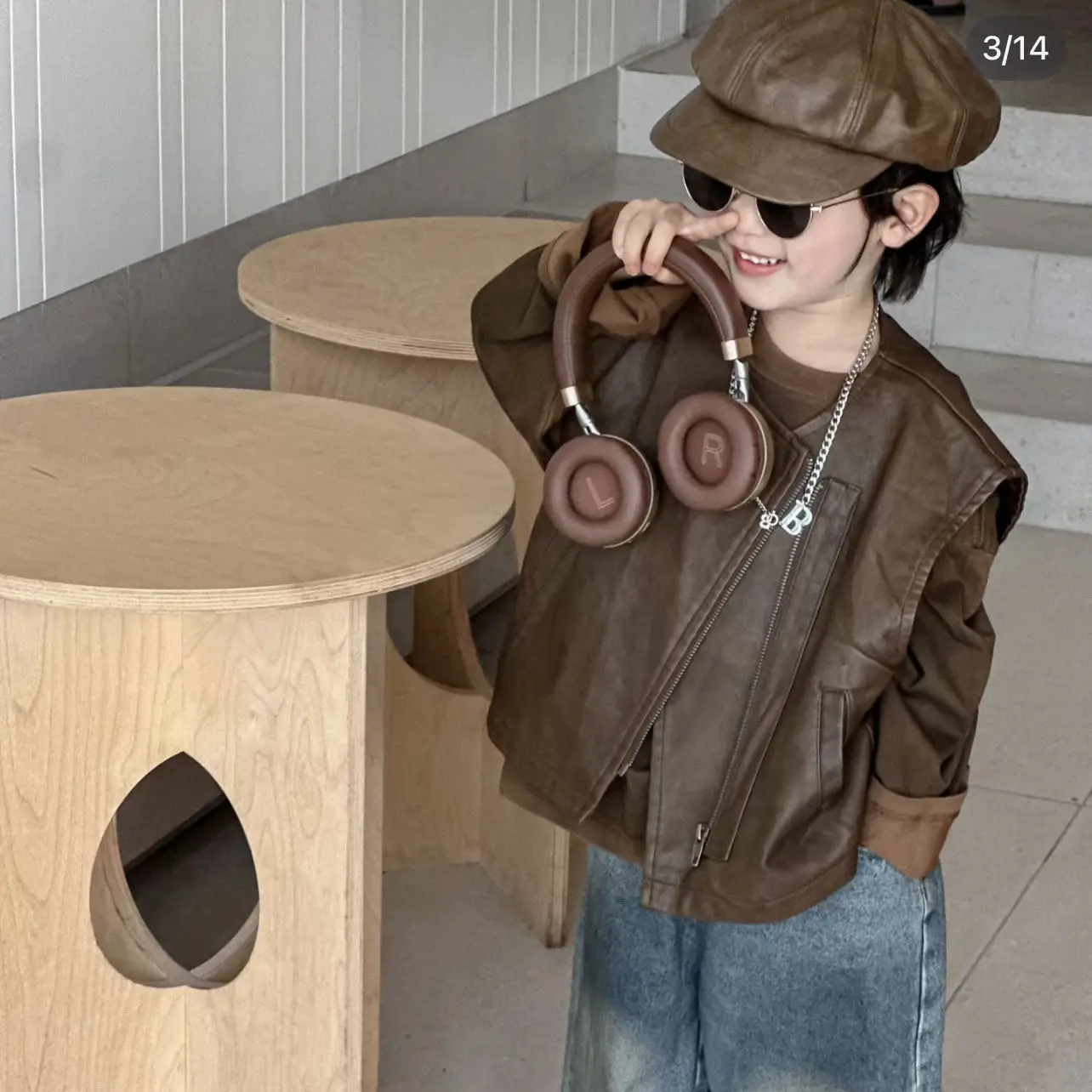 

Spring Autumn Winter Fashion Boys Casual Kids Knit Leather waistcoat Vest+TShirt+Jean Pants Children Handsome 3Pcs Suits Sets