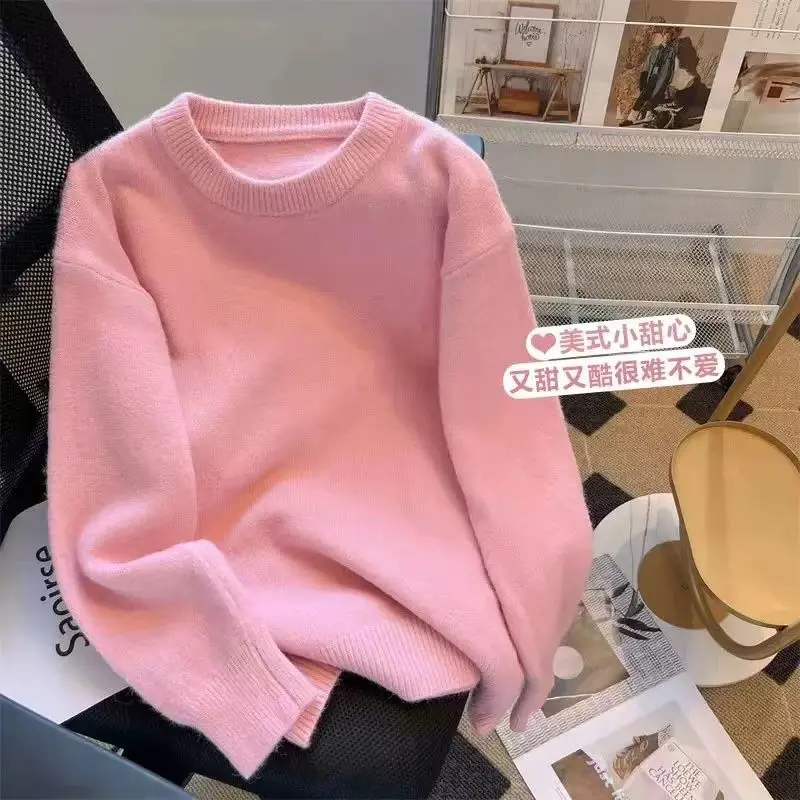 Autumn And Winter New Korean Style Lazy Style Long Sleeve Sweater Women\'s Simple Solid Color Versatile Loose Knitted Top