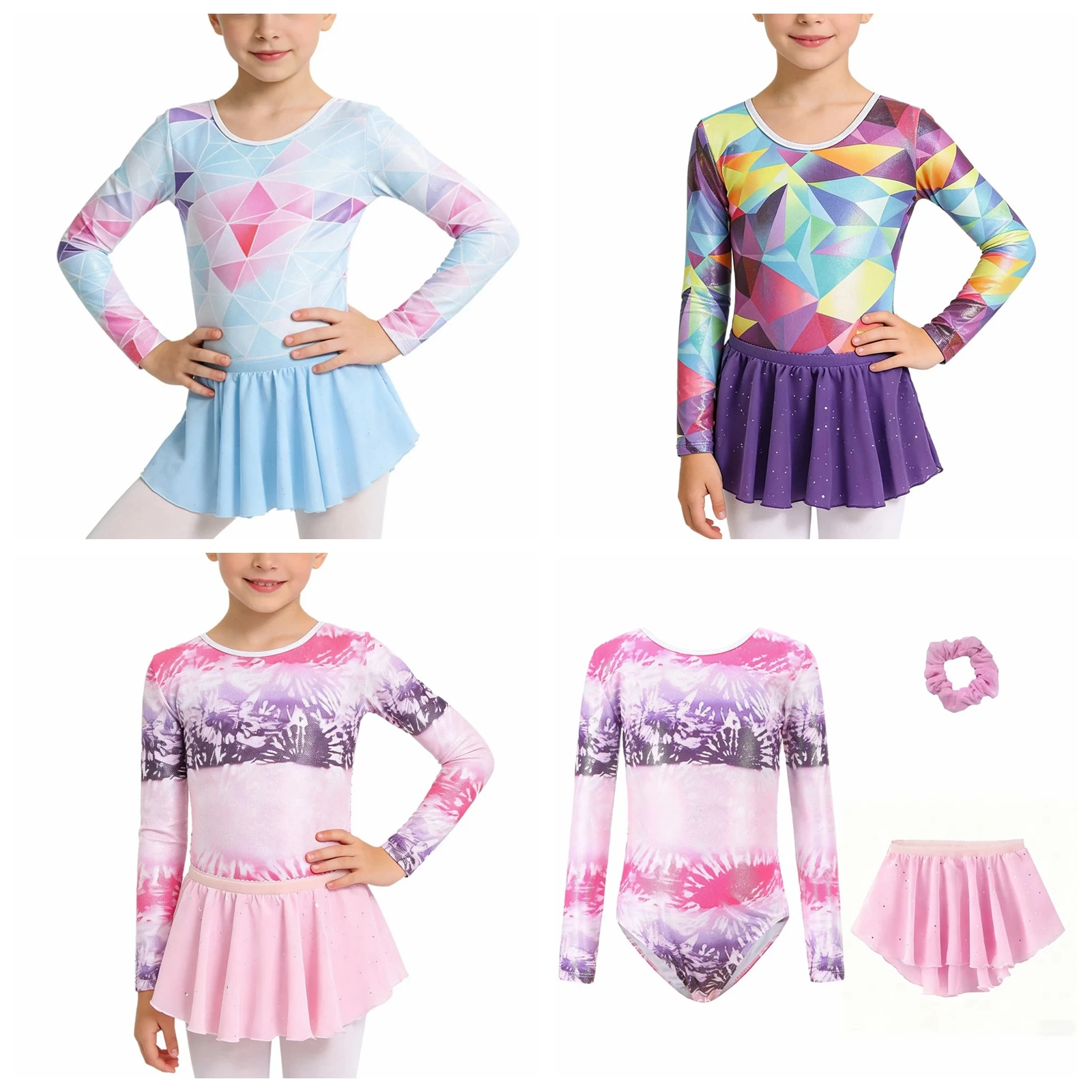 

Балетный костюм для девочек, детский комбинезон для фигурного катания, комплекты танцевальной одежды с длинными рукавами, детский гимнастический купальник с принтом, боди