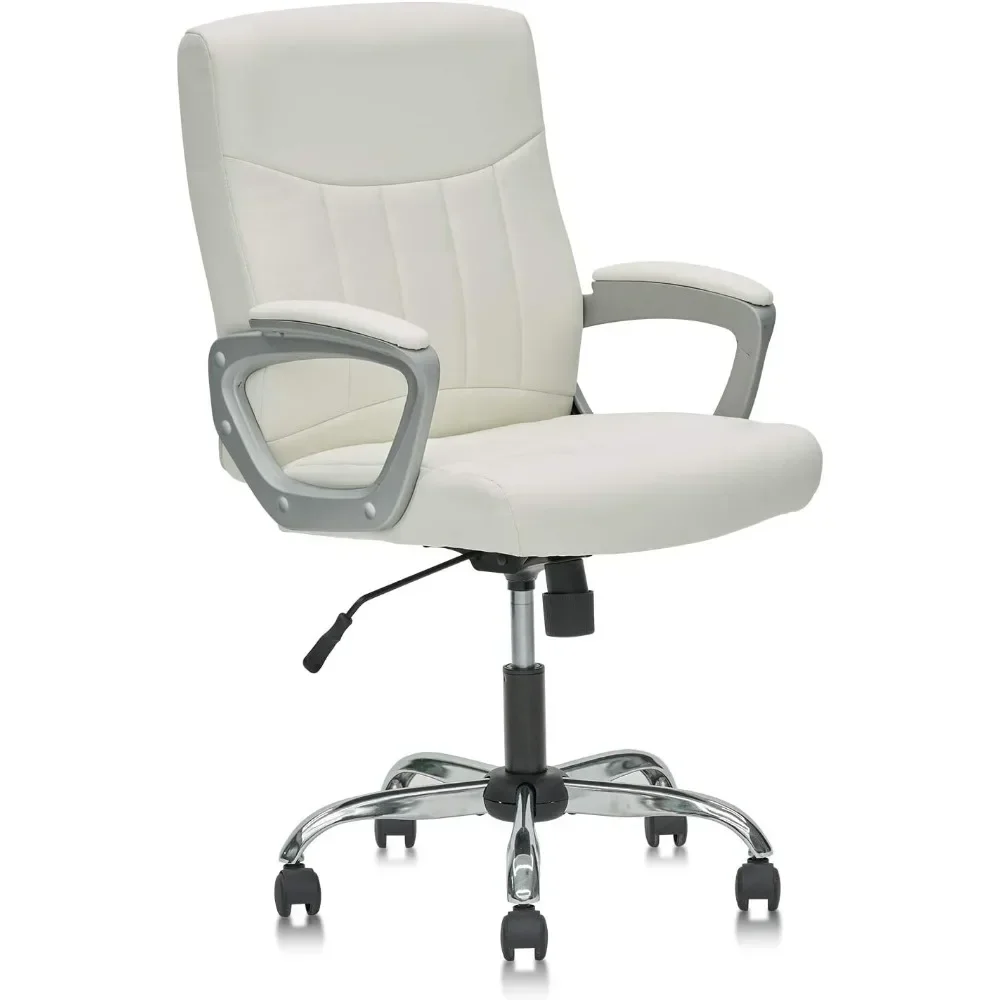 Leather Office Mid Back Computer Desk Chair with Lumbar Support and Padded Armrests Ergonomic Adjustable Swivel Chairs