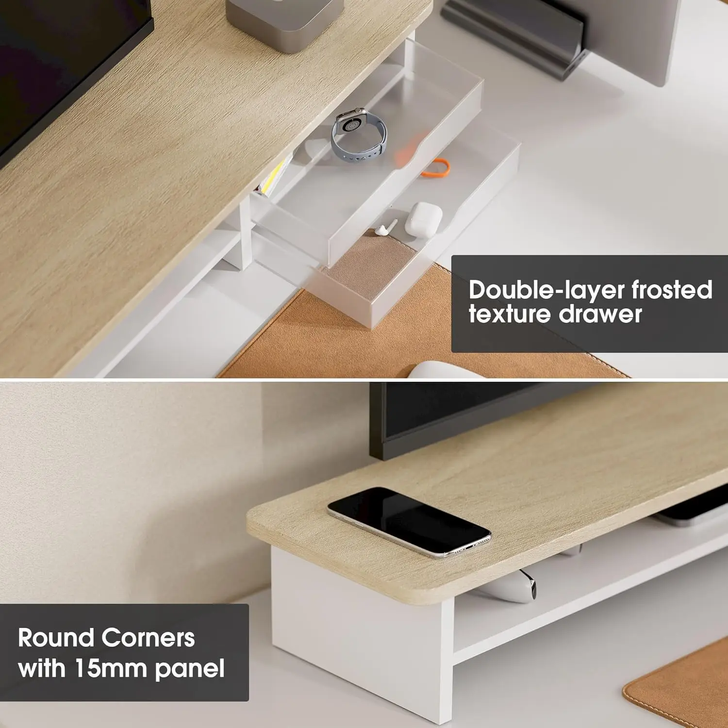 Wide Dual Monitor Wood Riser 2