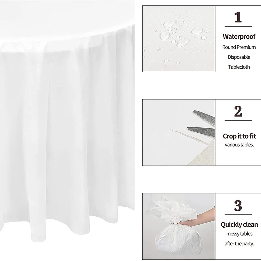 8 Pack Round Tablecloth, 84 Inch White Disposable Table Covers PEVA Waterproof Plastic Round Tablecloths (White)