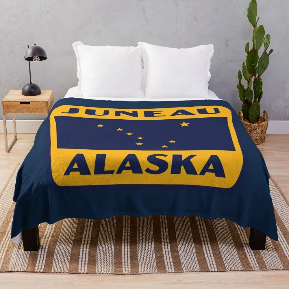 Juneau Alaska Retro Star Badge (Yellow) Throw Blanket Thins Cute Blankets