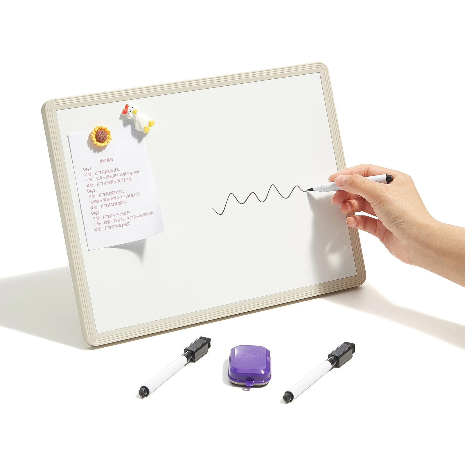 Jielisi Versatile Magnetic Desktop Whiteboard with Stand-up Writing Board Includes 3PCS Black Marker & 1 Eraser Easy to Write