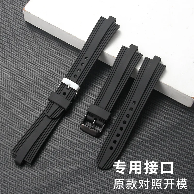 22mm Convex End Silicone Strap for Bulgari Diagono Series Black Waterproof Grooved Pin Buckle Men Sports Replacement Watch Band