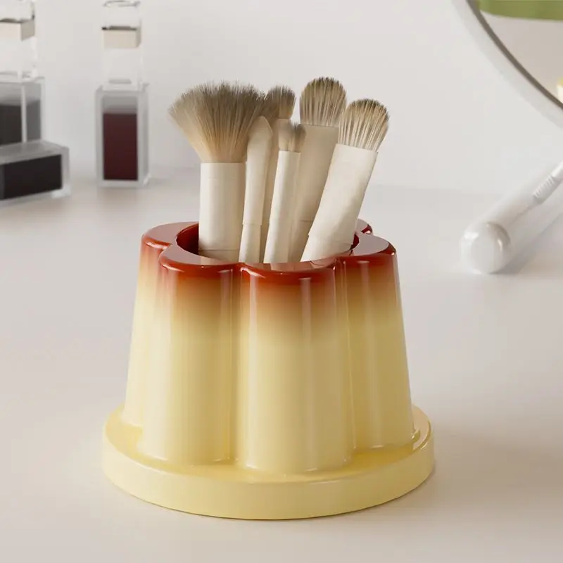 Cute Caramel Pudding Jelly Makeup Brush Storage Bucket Multi functional Large Capacity Desktop Ornament Creative Pen Holder