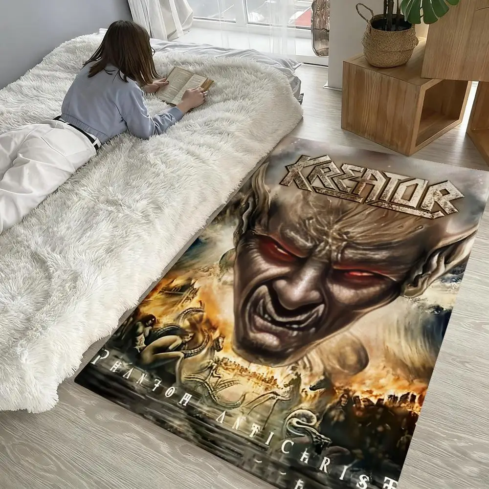 

Heavy Rock Band-K-Kreators Floor Mat Soft Thickened Non-Slip Door Mat for Living Room Home Decor Flannel Rugs