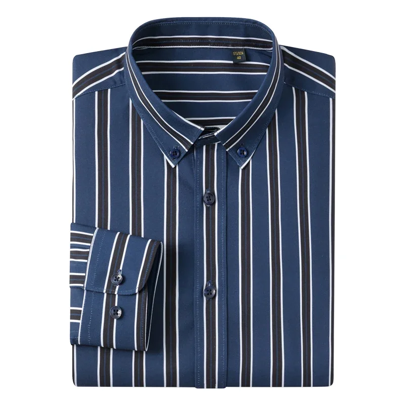 New in shirt striped elastic thin Long-sleeve shirts for men slim fit formal plain shirt casual anti-wrinkle office clothes
