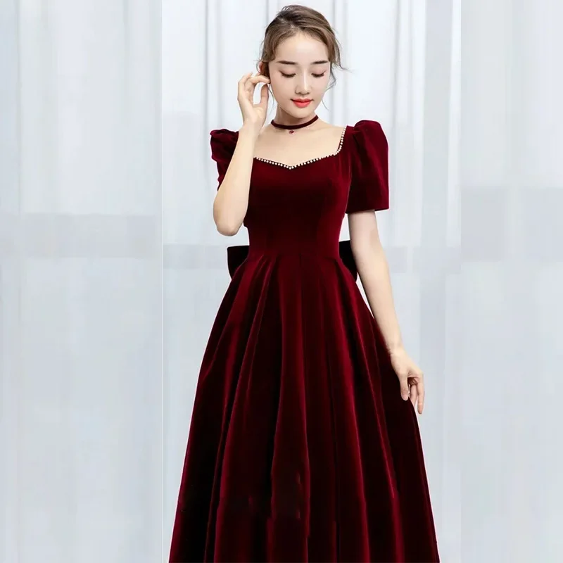 Velvet Toasting Clothes Bride Wedding Return Door Engagement Banquet Summer Burgundy Evening Dress Can Be Worn At Ordinary Times