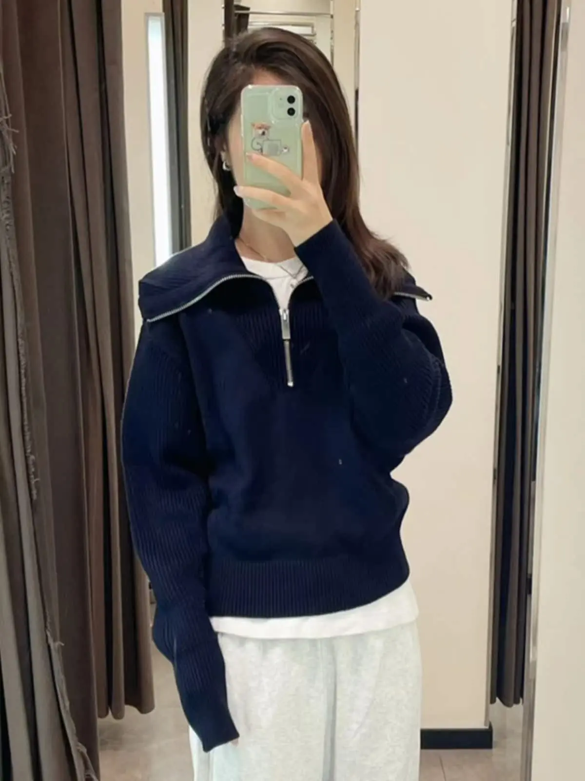 

American Sle Hooded Knitted Sweater Women's Autumn New f Zipper Collar Warmth Conservation Faion Commute Sle