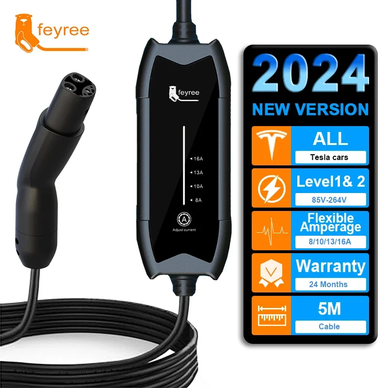 feyree Portable EV Charger 3.5KW Charging Station 16A Adjustable Current Fast Charging with NACS Plug Compatible for Tesla Cars