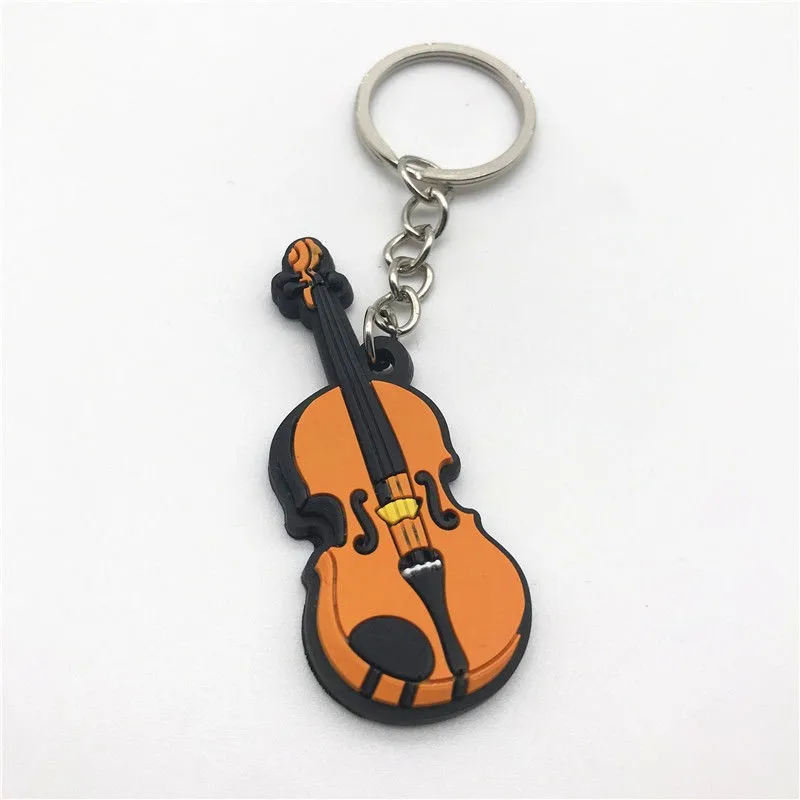 100 PCS New Musical Instrument Silicone Guitar PVC  Violin Keychain Cartoon Small Gift Pendant