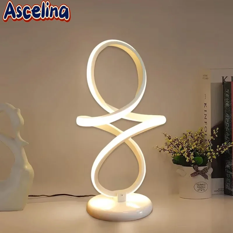 Ascelina LED Table Lamps Minimalist Lines Black White Lights For Study Makeup Desk Bedside Living Room Bar Decorative Fixtures