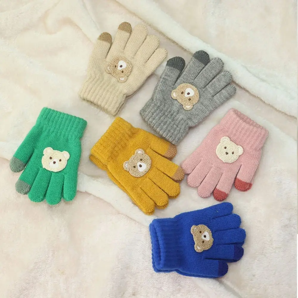 Cartoon 2-6 Year Old Gloves Crochet Hooks Bear Cold Proof Warm Mittens Windproof Full Finger Thermal Snow Gloves Autumn Winter