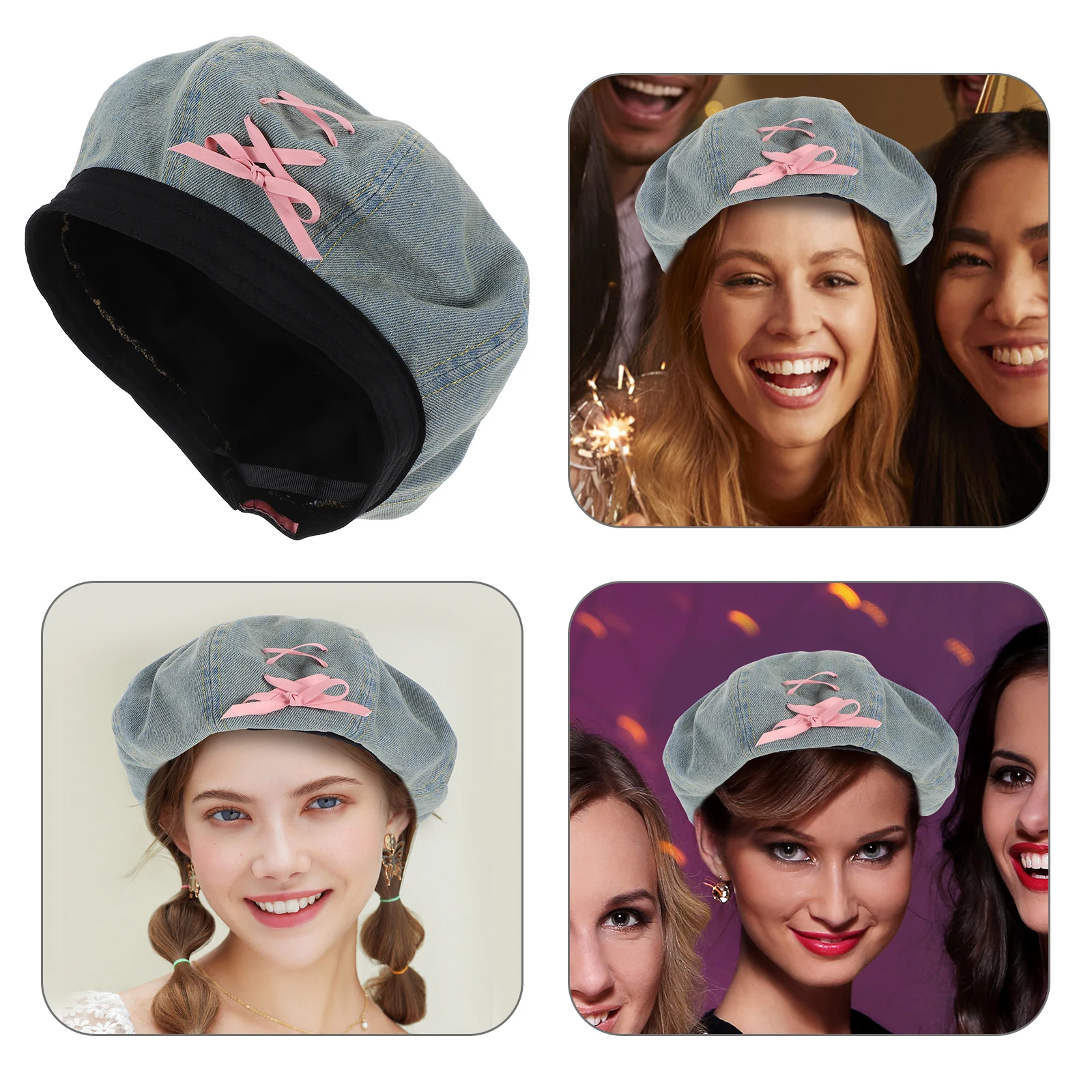 

Pink Bow Hat Women Girls Casual Cap Blue Vintage Artist French Beret French Beret Hat For Women Adjustable Comfort