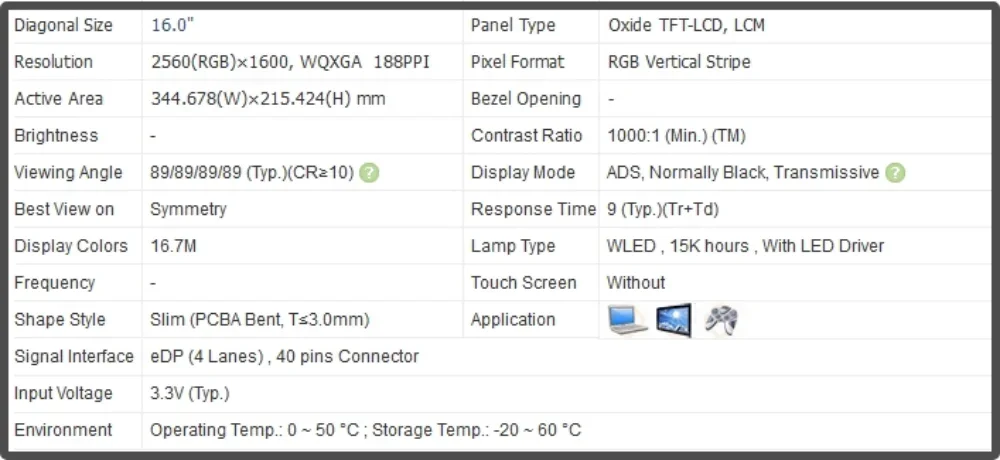 NE160QDM-NX1 NE160QDM NX1 16 inch LCD Screen Laptop Display QHD 2560x1600 IPS Panel Non-touch