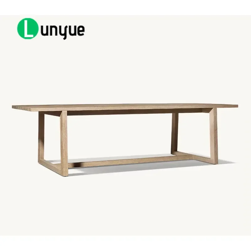 Modern American Teak Weathering Outdoor Dining Table Rectangular Wooden Terrace Furniture for Hotel Patio Garden Durable