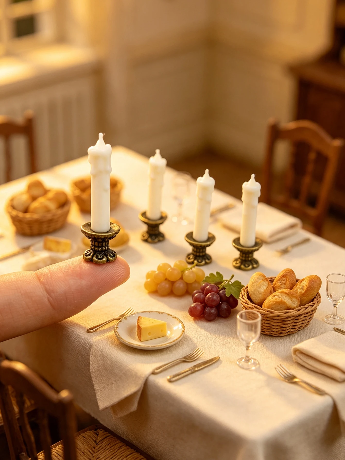 A Miniature Candlestick Candle Ornament (Realistic, Not Ignitable), Dollhouse Accessories Decoration, Photography Props, Micro-Landscape Ornaments, Miniatures Decoration, Small Gifts, Giveaways, Home Decor