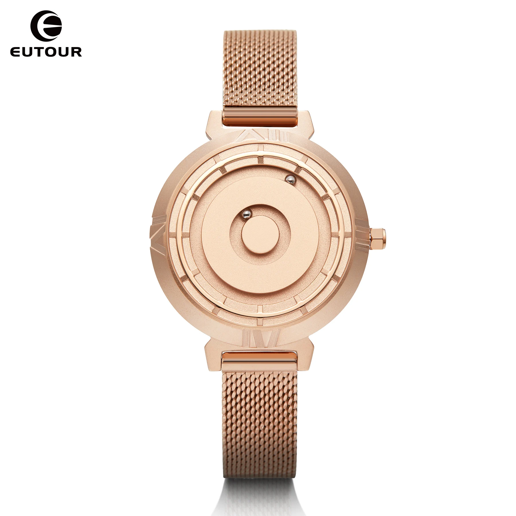 EUTOUR-Relógio Magnético Minimalista para Senhoras, Sem Vidro, Relógios De Rolamento De Esferas, Quartzo, Aço Inoxidável, Pulseira De Malha, 36mm