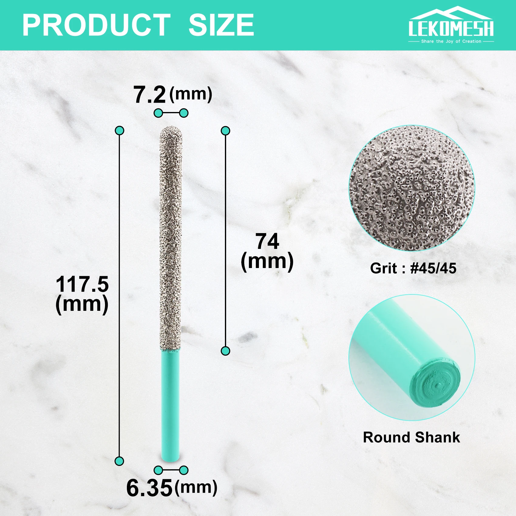 LEKOMESH 2pcs Diameter 7.2MM brazed diamond grinding rod 74MM sand high round handle to remove cement mortar for Seam Cleaning