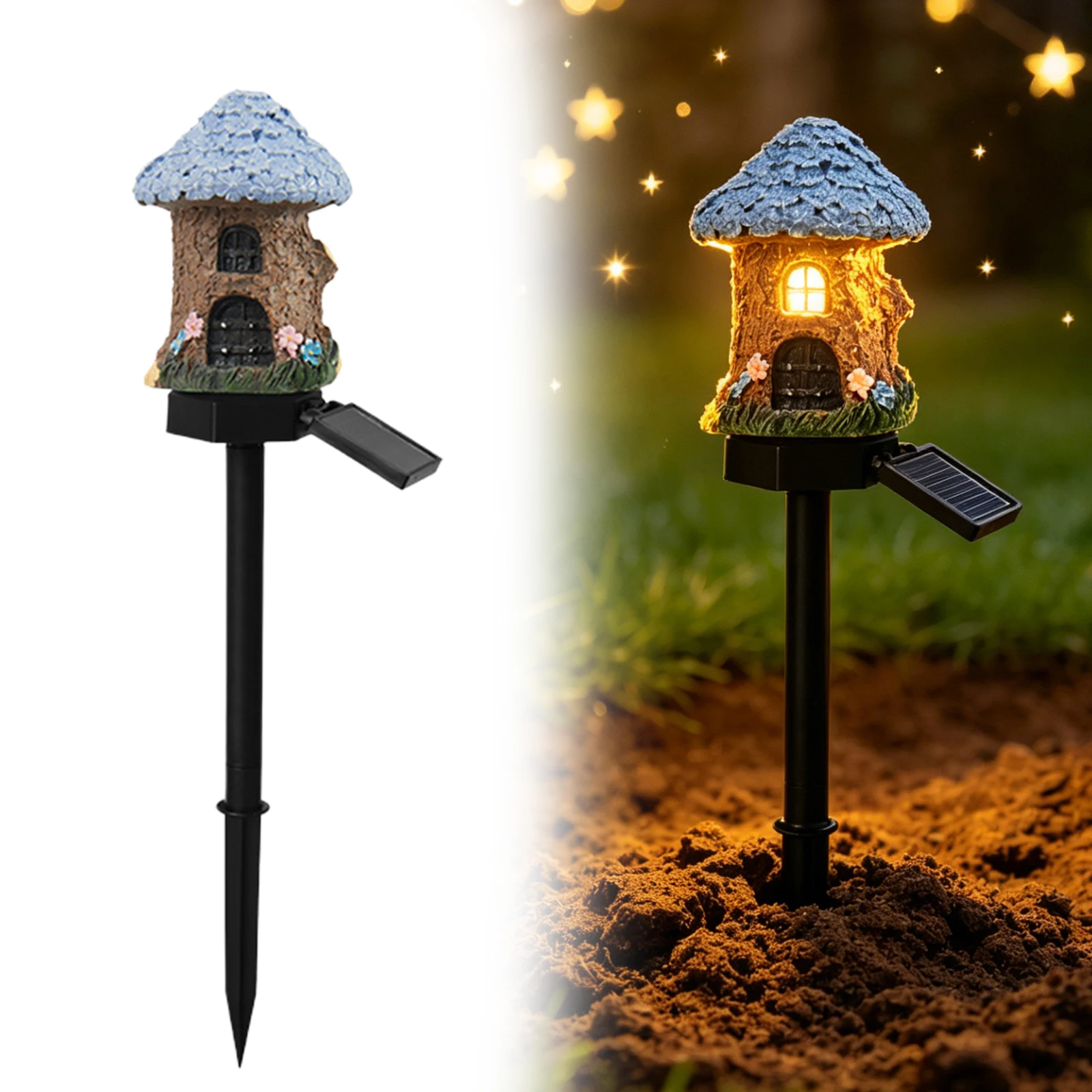 LED Solar Fairy-Tale Mushroom Cottage Garden Light Auto On/Off Solar-Powered Resin Mushrooms Statue Lamp For Garden Decoration