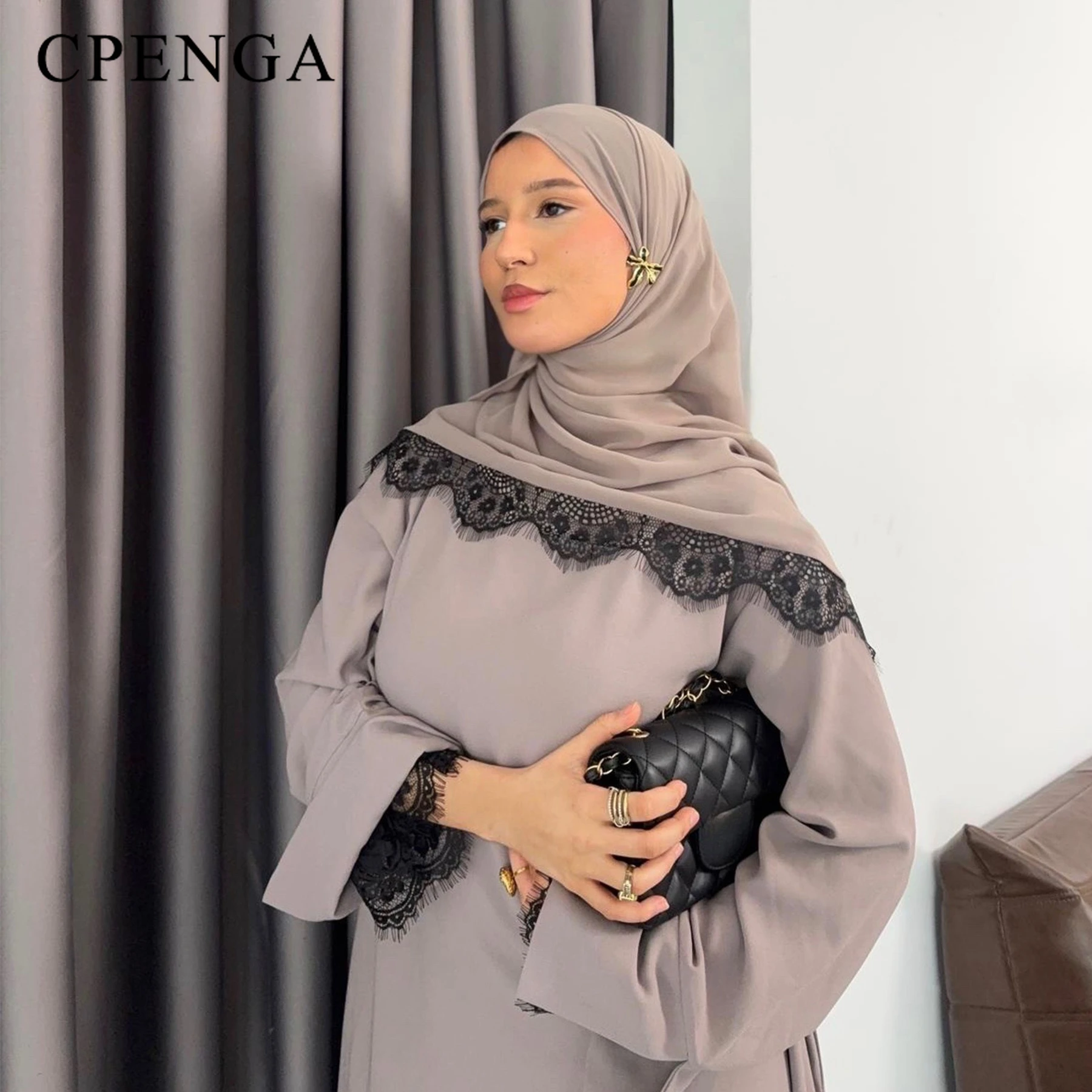 

Two Piece Luxury Lace Dubai Hijab Abaya for Muslim Women Elegant Arab Modest Dress Ramadan Eid Islam Holiday Outfit Turkey Robe