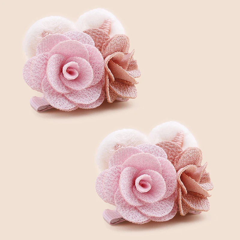 Spring Beautiful and Cute Pink Series Rose Bunny Children Baby Handmade Hair Clip Suitable for Birthday Parties Popular Seasons