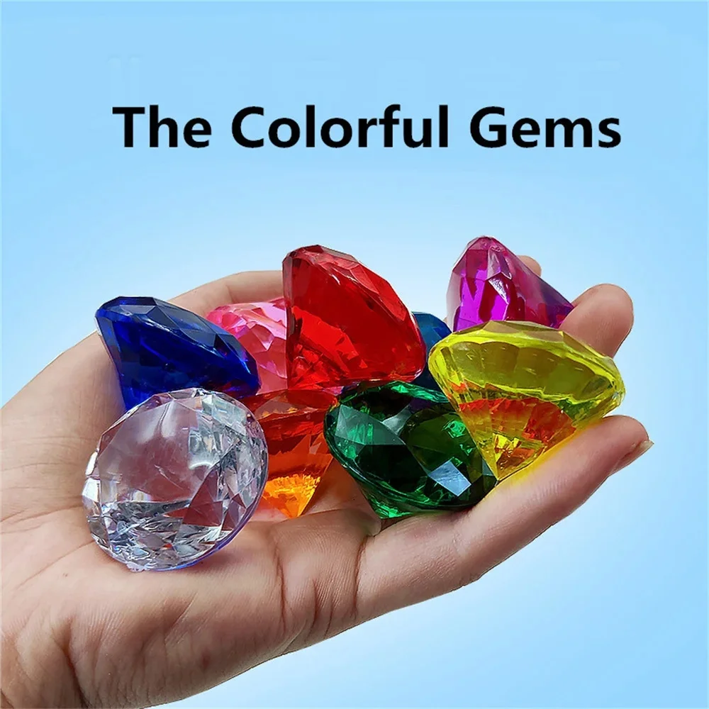 10pcs Fake Diamond Crystal Gemstone Toy Treasure Chest Diy Art Craft Decorative Gift Pirate Acrylic Paperweight Photography Prop